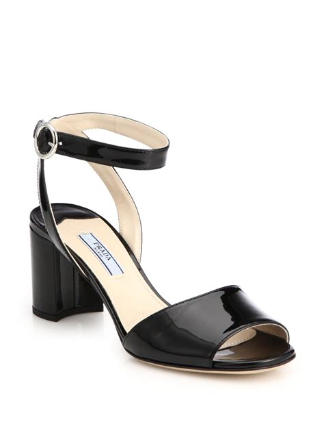 prada patent leather block heel sandals|Prada patent leather heels.